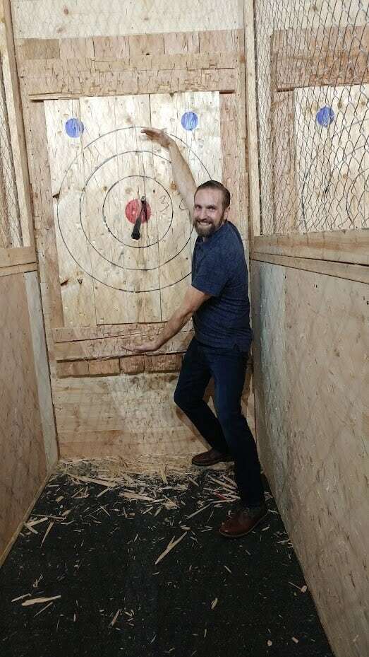 James has fun throwing axes!