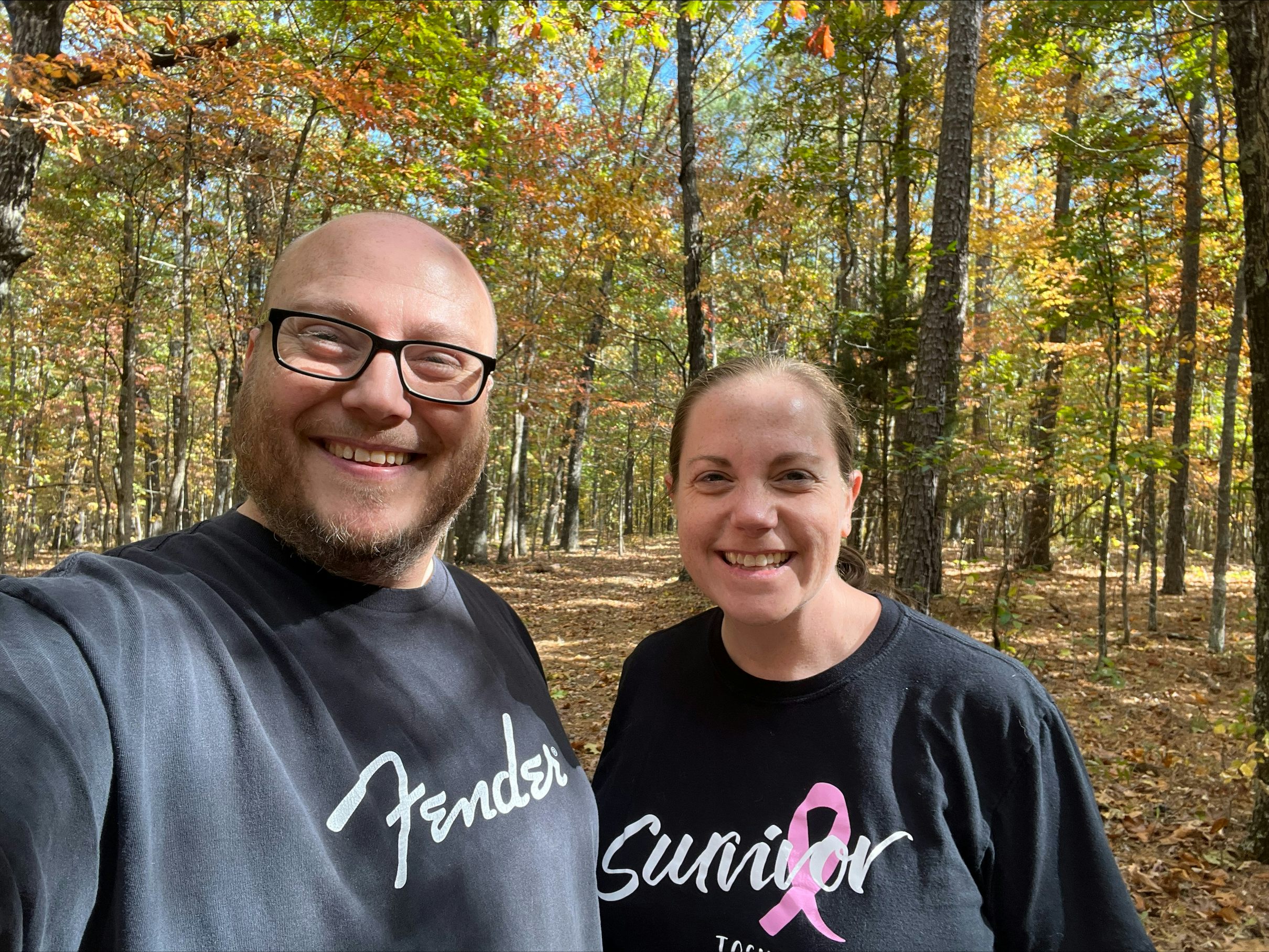 Fall hiking near his home in Missouri.