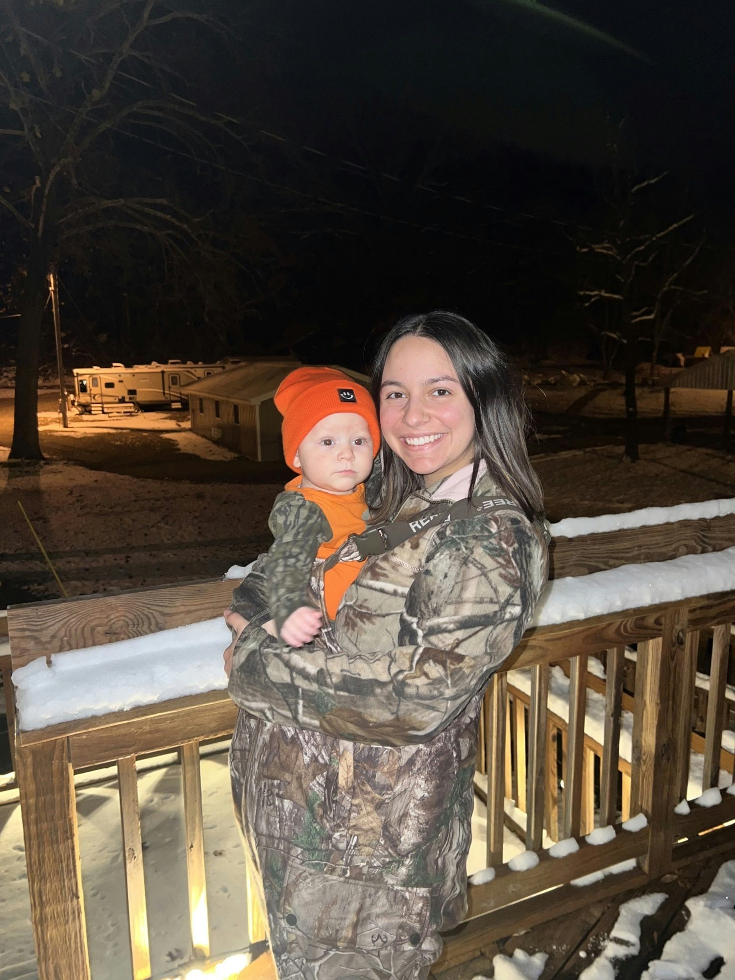 Julia's first hunting trip in the snow with her son.